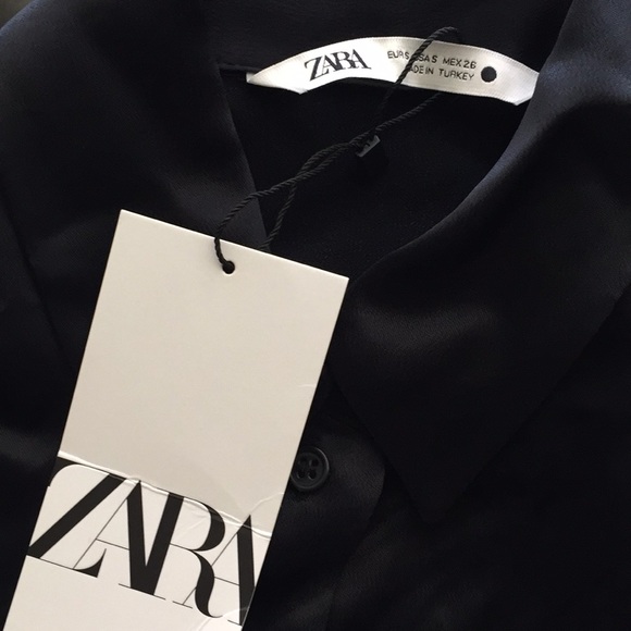 ZARA BLACK SHOULDER PAD SATIN EFFECT BUTTON DOWN SHIRT - Picture 13 of 14